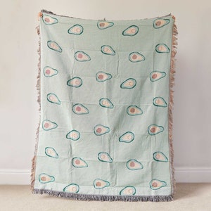 Green Avocado Woven Throw Blanket | Picnic Blanket | Beach Throw | Sofa Throw | Avocado Gift | Garden Blanket