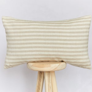 Natural Beige Striped Rectangular Lumbar Cushion Cover | Farmhouse Country Cushion Cover