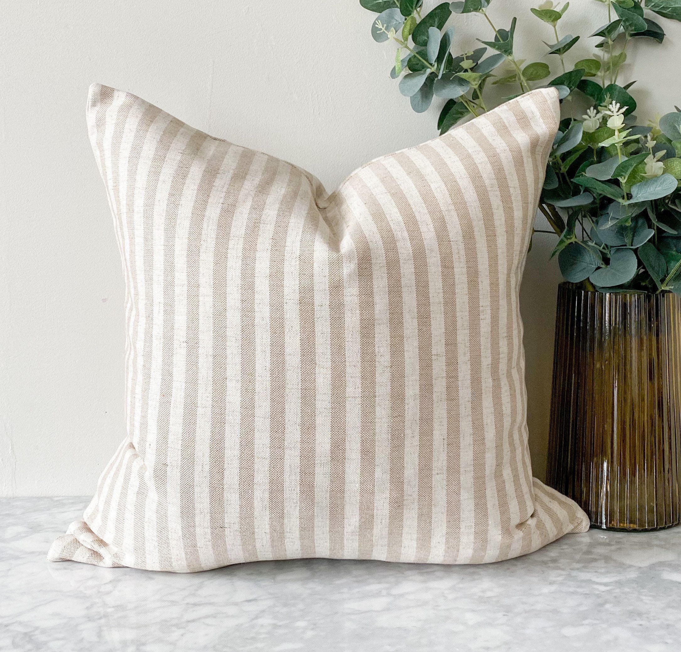 Beige Striped Linen blend Cushion Cover Farmhouse Country Etsy