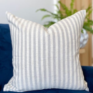Grey and Beige Striped Cushion Cover Linen Blend Beige Stripe Cushion Cover Farmhouse Decor Grey Cushion Cover image 3