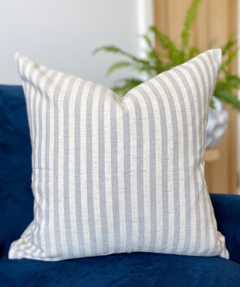 Grey and Beige Striped Cushion Cover Linen Blend Beige Stripe Cushion Cover Farmhouse Decor Grey Cushion Cover imagem 3