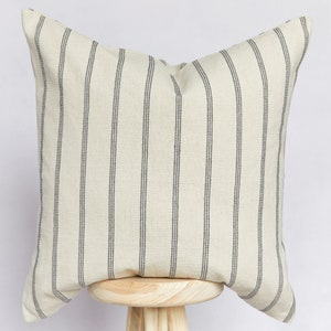 Handmade Beige and Grey Coastal Striped Cushion Cover | Stripe Farmhouse Country Pillow Cover