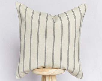 Handmade Beige and Grey Coastal Striped Cushion Cover | Stripe Farmhouse Country Pillow Cover
