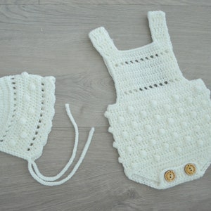 EZRA II BUNDLE, Baby romper and bonnet, Crochet outfit baby, Crochet bonnet, Crochet romper, Gender neutral outfit, outfit boy