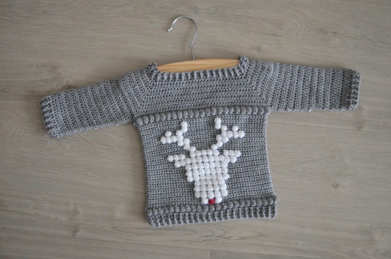 Christmas Baby sweater CROCHET PATTERN up to 12 months, Baby jumper, Christmas sweater, Rudy baby sweater image 4