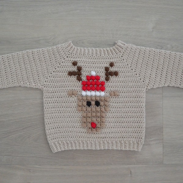 Christmas sweater baby and kids (sizes up to 6 years ), Crochet pattern Blitzen sweater, Crochet kids jumper, kids sweater