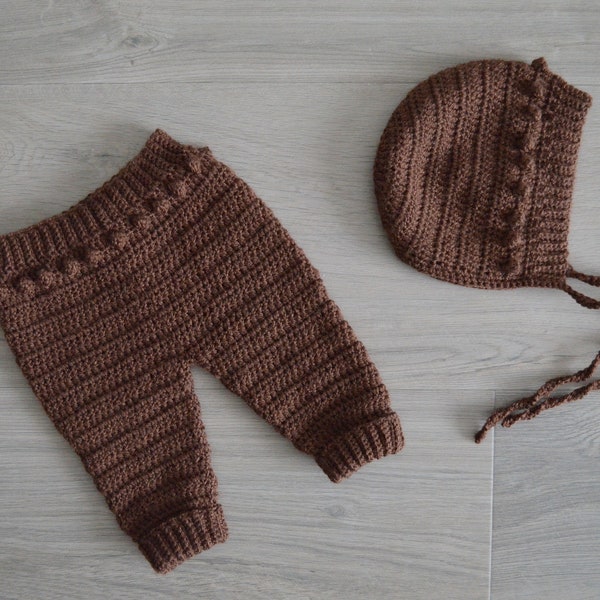 TEDDY BUNDLE, Crochet Pattern baby outfit, Crochet pants and bonnet, Teddy trousers and bonnet, crochet baby trousers and bonnet