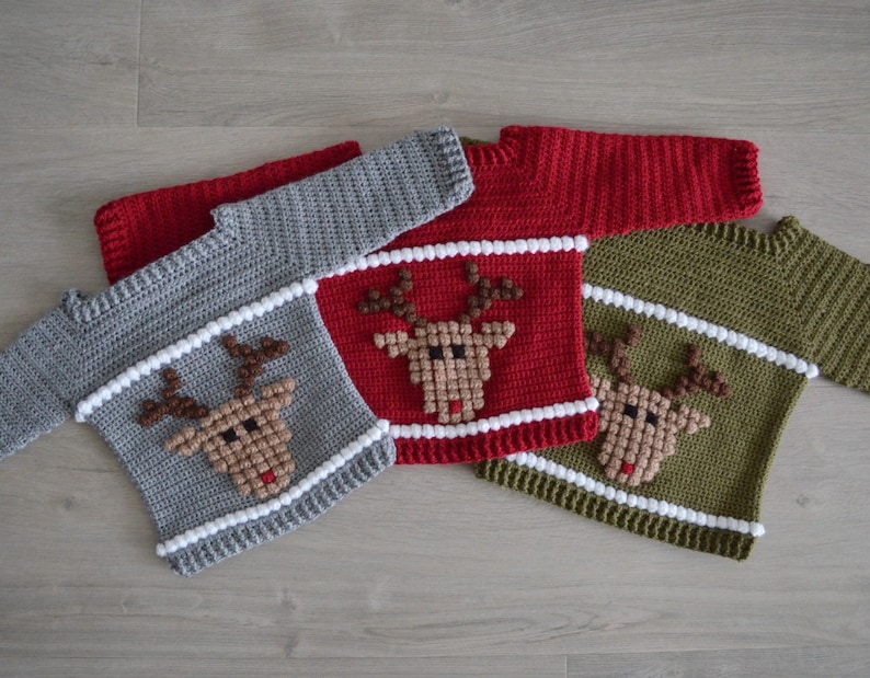 Christmas Baby sweater CROCHET PATTERN up to 12 months, Baby jumper, Christmas sweater, Rudy baby sweater image 2