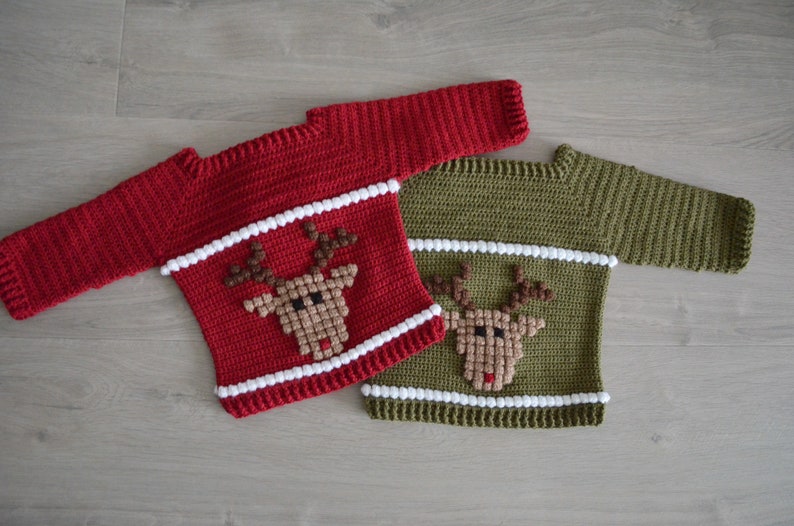 Christmas Baby sweater CROCHET PATTERN up to 12 months, Baby jumper, Christmas sweater, Rudy baby sweater image 3