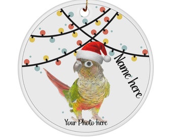Personalized Parrot Christmas Decoration, Custom Pet Bird Keepsake, Festive Conure Ornament
