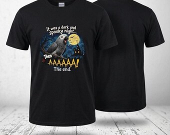 African Grey Parrot Halloween T-Shirt, Dark Spooky Night AAAAAA Funny Screaming Bird
