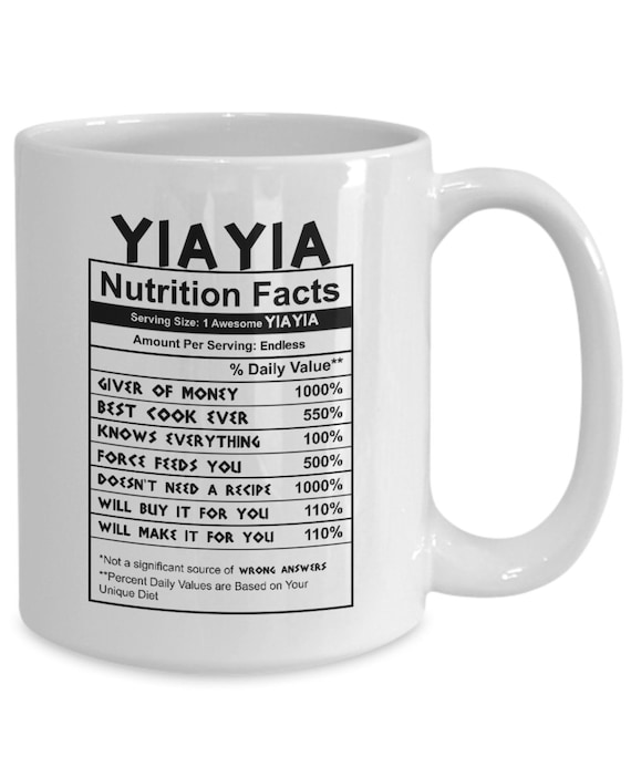 Yiayia Nutrition Facts Mug: Funny Greek Grandma Gift