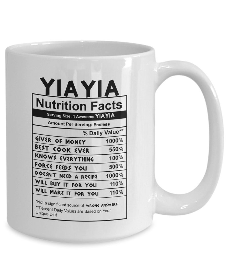 Yiayia Nutrition Facts Mug: Funny Greek Grandma Gift image 1