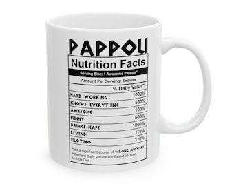 Funny Pappou Nutrition Facts Mug: Greek Grandpa Gift