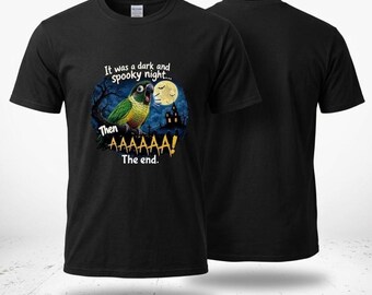Green Cheek Conure Halloween T-Shirt, Dark Spooky Night AAAAAA Funny Screaming Parrot