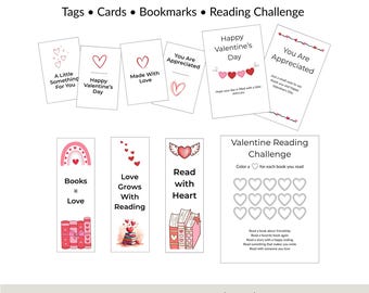 Valentine Printable Bundle for Classroom | Gift Tags, Cards, Bookmarks & Reading Challenge | Instant Download