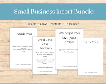 Small Business Packaging Insert Bundle | Thank You, Review & Care Cards | Printable PDF + Canva Templates
