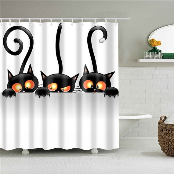 Cute Cats Shower Curtain Black Cat Curtain Bathroom Curtain | Etsy