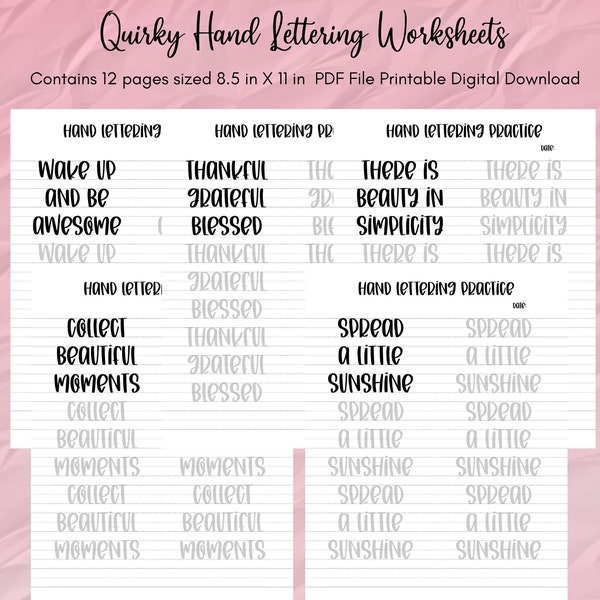 Hand Lettering Worksheets - Quirky Lettering Quotes - PDF File Digital Download - Printable Hand Lettering Practice Sheets