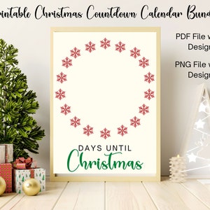 Christmas Advent Countdown Calendar Printable Digital Download PNG and PDF Format | Holiday Calendar Countdown | 25 Days To Christmas