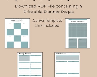 Planner Template and Printable File. Minimalist Editable Planner, Daily Weekly Monthly Planner, Canva Template Planner, Personal Planner