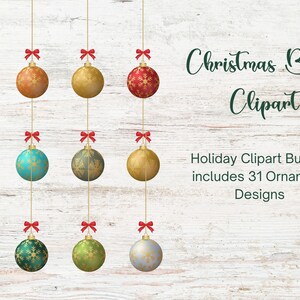 Christmas Ornaments Clipart Bundle of PNG Files - Holiday Ornament Clipart PNG Files in 31 Designs - Instant PNG Download Hanging Ornaments