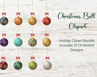 Adornos navideños Clipart Bundle de archivos PNG - Holiday Ornament Clipart PNG Files en 31 diseños - PNG instantáneo Descargar adornos colgantes