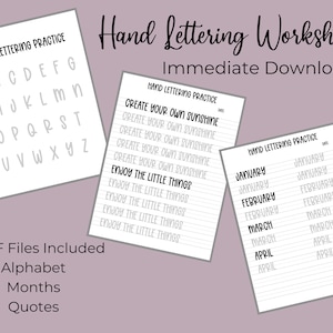 Hand Lettering Worksheets - Practice Lettering 30 pages immediate download print in PDF - Modern Lettering Practice for Journal and Hobby