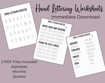 Hand Lettering Worksheets - Practice Lettering 30 pages immediate download print in PDF - Modern Lettering Practice for Journal and Hobby