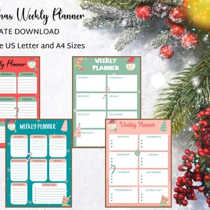 Planificador de Navidad imprimible Carta de EE. UU. y tamaño A4, Planificador de vacaciones PDF Descarga inmediata, Lista de tareas navideñas 4 diseños navideños