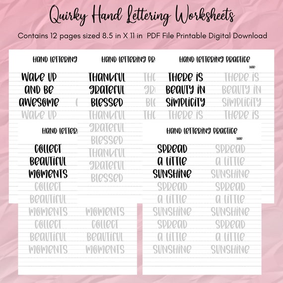 Hand Lettering Worksheets - Quirky Lettering Quotes - PDF File Digital Download - Printable Hand Lettering Practice Sheets