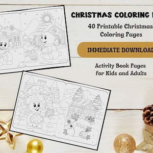 Christmas Coloring Book 40 Printable Coloring Pages Immediate Download, Coloring Book for Kids, Printable PDF Coloring Book for the holidays