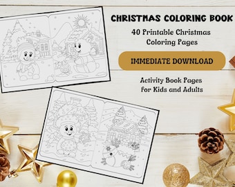 Christmas Coloring Book 40 Printable Coloring Pages Immediate Download, Coloring Book for Kids, Printable PDF Coloring Book for the holidays