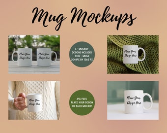Mug Mockup 11oz Coffee Mug Mockup 4 design bundle - White Mug Mockup - JPEG Files Instant Download