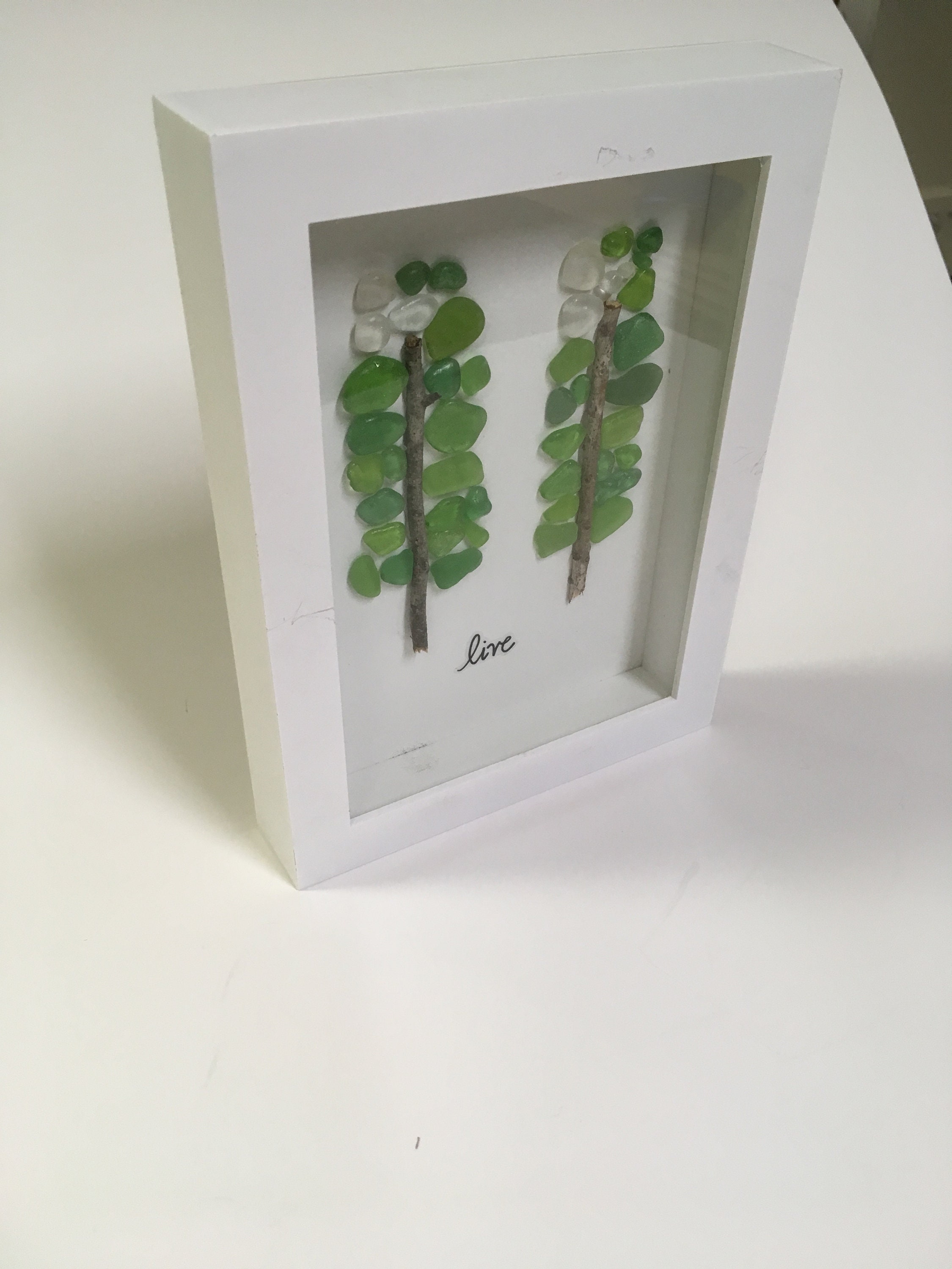 Sea Glass Art Trees in Shadowbox Frame Etsy