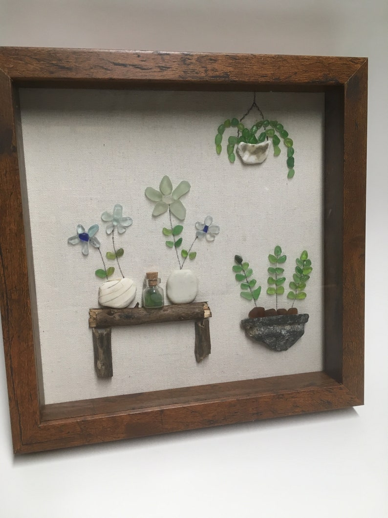 Sea Glass Art Flowers in Pots Framed Sea Glass Art Sea Etsy
