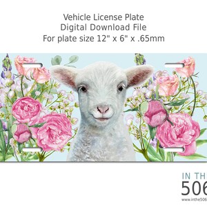 Lamb and Flowers | Sublimation License Plate Digital File