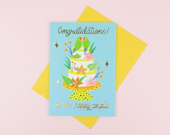 Wedding gold foiled card / tropical wedding cake