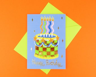 fun birthday card / groovy design / gold foiled