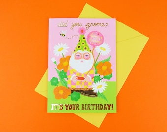 Gnome birthday card gold foiled