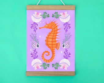 Seahorse illustration ocean art print