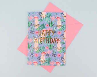 Pretty jungle birthday card gold foiled