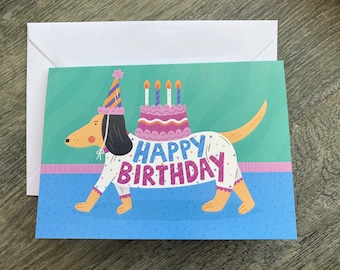 Happy Birthday Dachshund Card | Funny Sausage Dog Party Hats Greeting ...