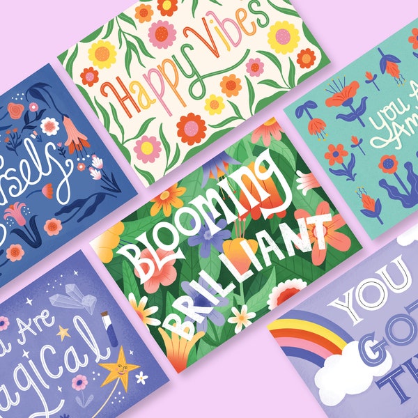 Set of 6 positive postcards