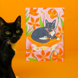 Custom cat and flower portrait, personalised pet print image 2