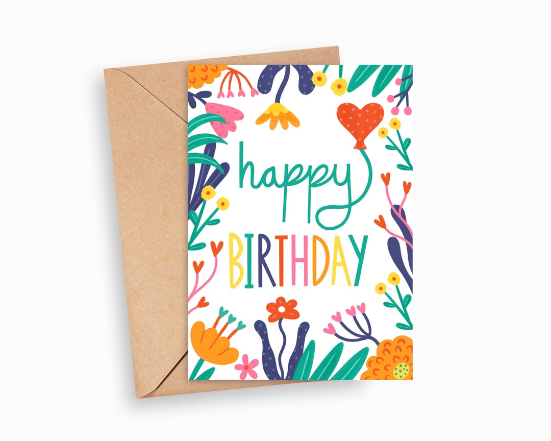Happy Birthday Floral Card - Etsy