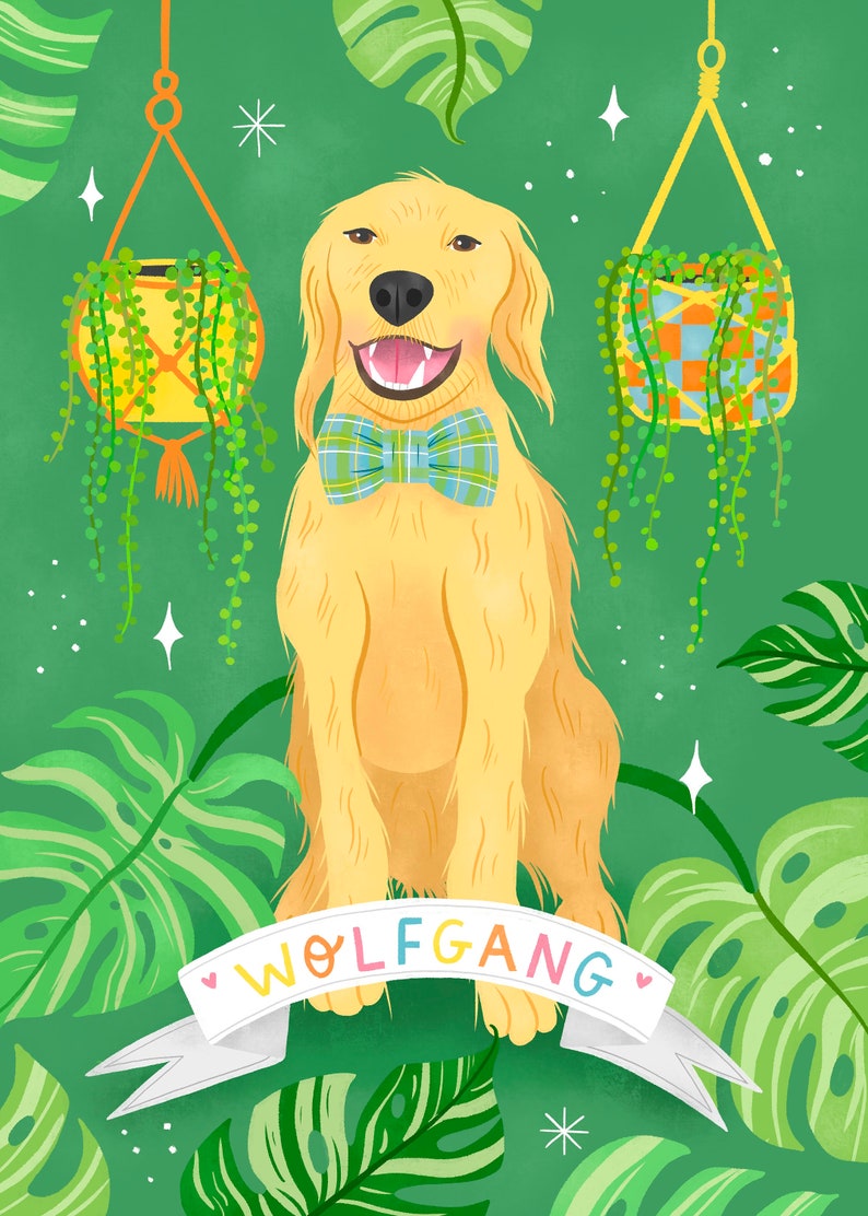 Custom dog and plant portrait, personalised pet art, unique colourful gift image 5