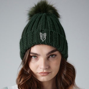 Border Collie Owner Clothing Gifts, Super Soft Faux Fur Ski Pom Pom Chunky Knit Embroidered Unisex Beanie From The House of Dog