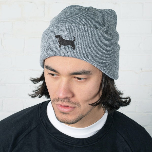 Basset Hound Owner Gifts, Unisex Beanie Ski Hat With Embroidered Design From The House Of Dog.