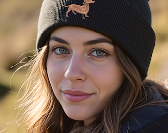 Dachshund Sausage Dog Owner Gifts, Unisex Beanie Ski Hat With Embroidered Design From The House Of Dog.